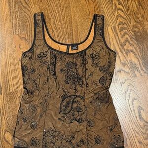 New Directions Black and Brown Embroidered Blouse